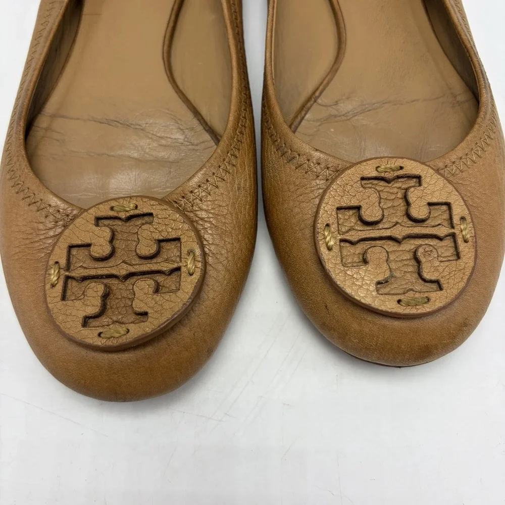 Tory Burch Reva Ballet Flats Womens 6 Royal Tan Slip On Designer Old Money Read